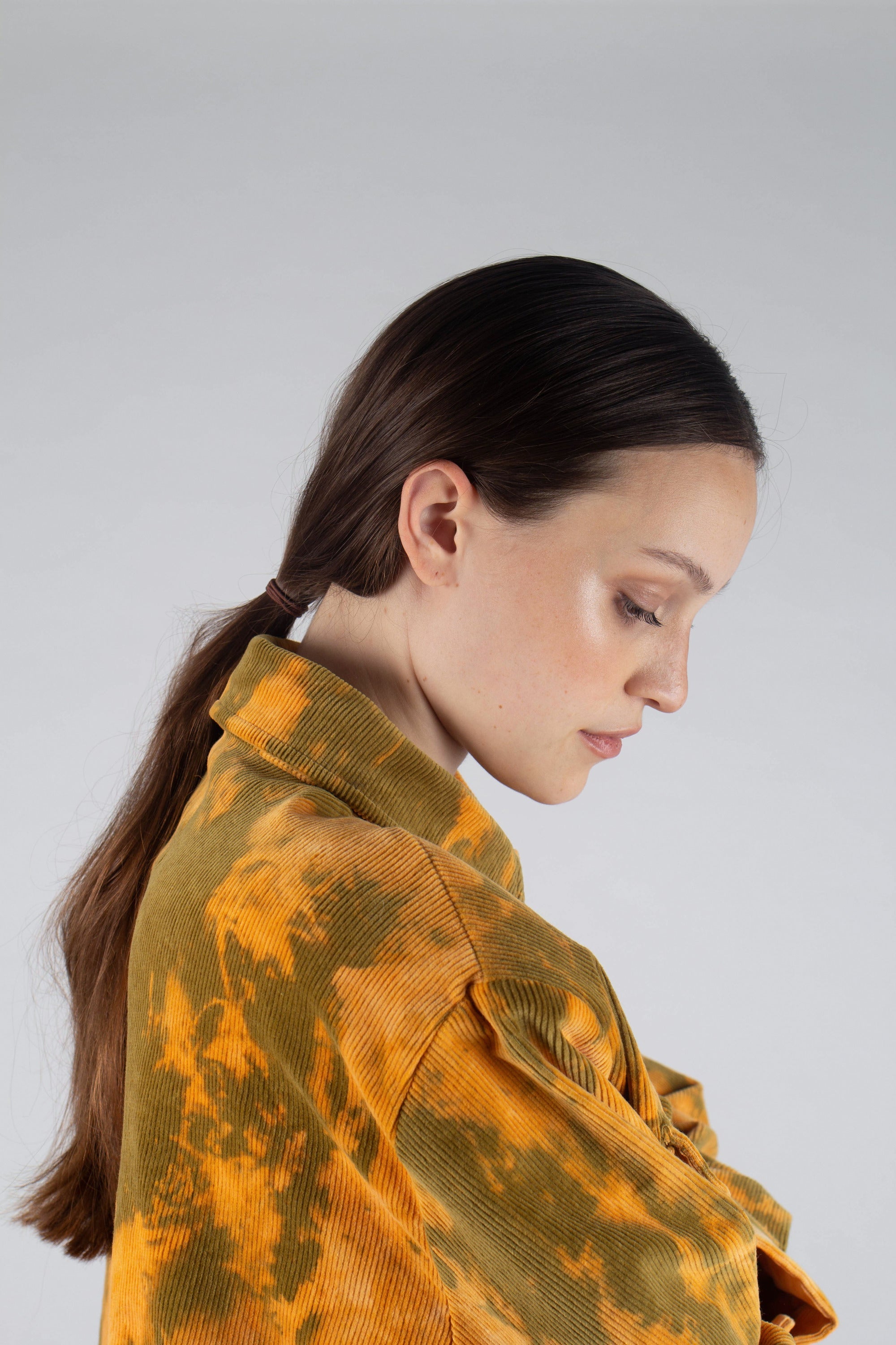 Orange and khaki tie dye tie waist shirt jacket_15