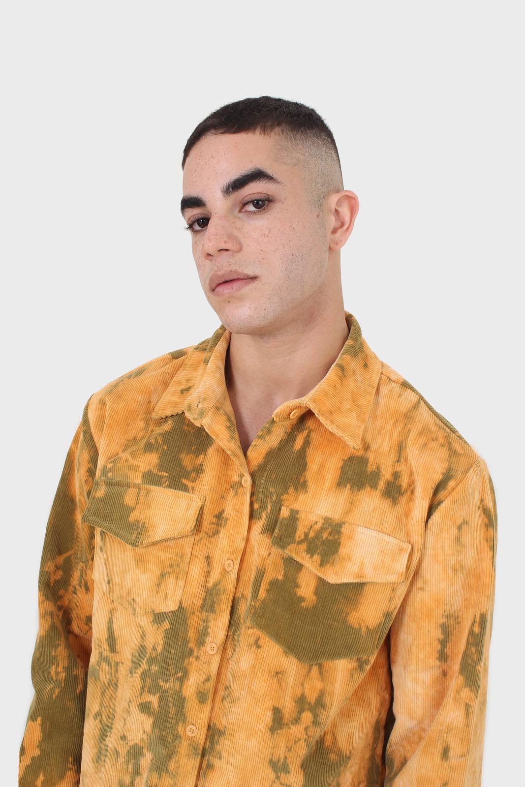 Orange and khaki tie dye tie waist shirt jacket_5