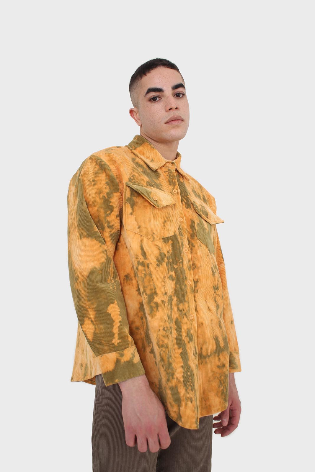 Orange and khaki tie dye tie waist shirt jacket_4