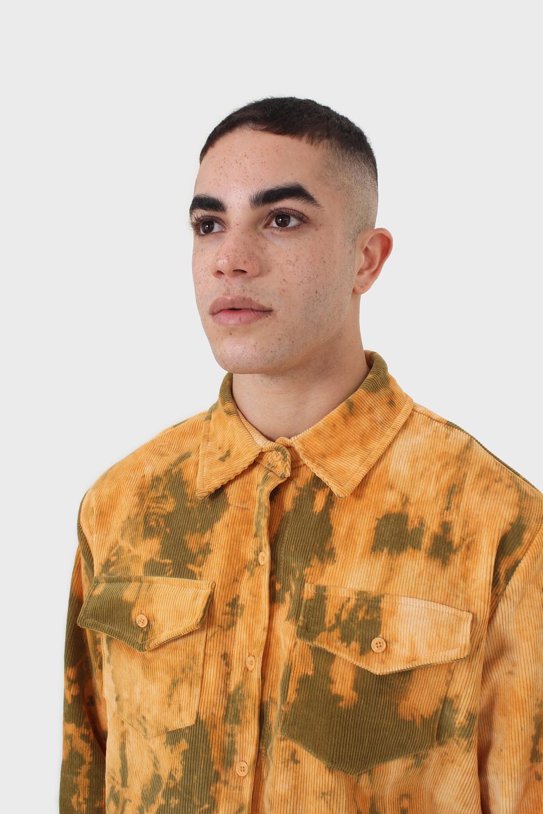 Orange and khaki tie dye tie waist shirt jacket_6