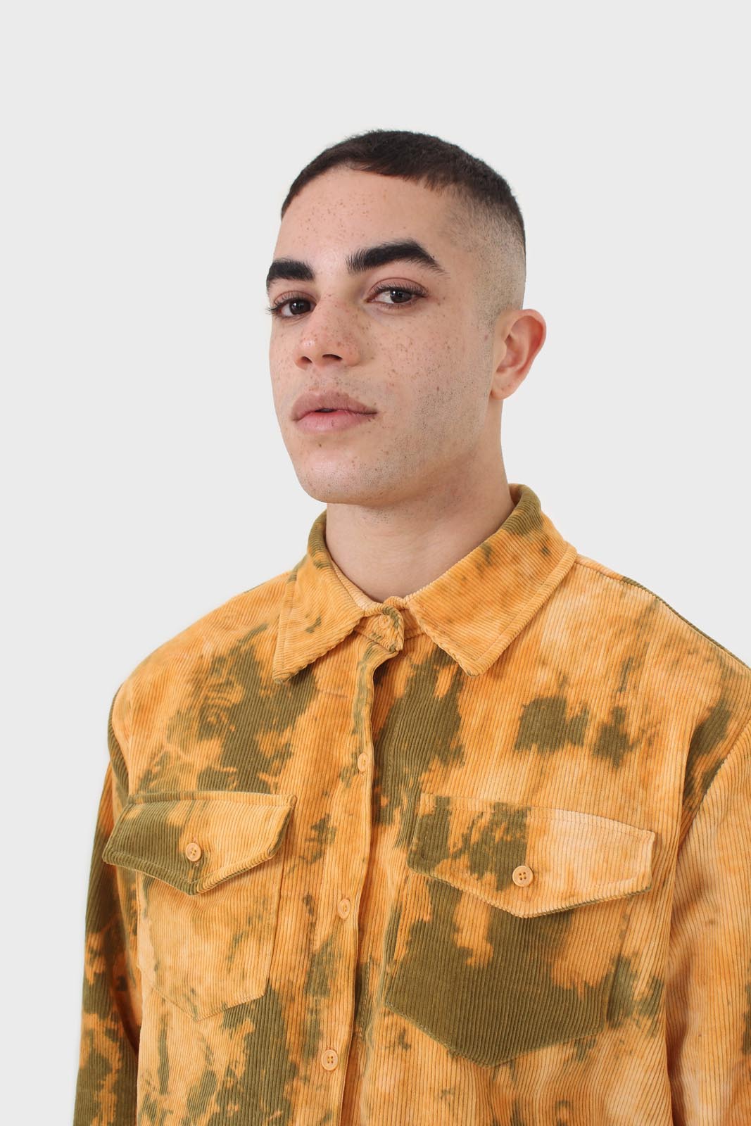 Orange and khaki tie dye tie waist shirt jacket_7