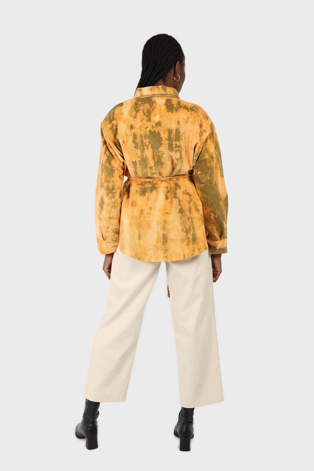 Orange and khaki tie dye tie waist shirt jacket_9