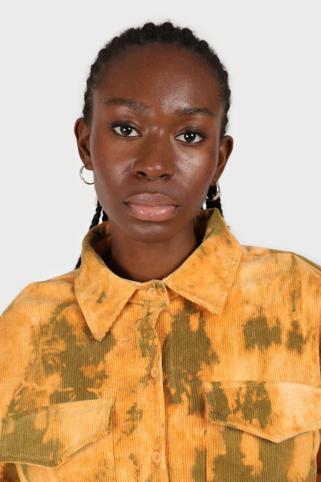 Orange and khaki tie dye tie waist shirt jacket_11