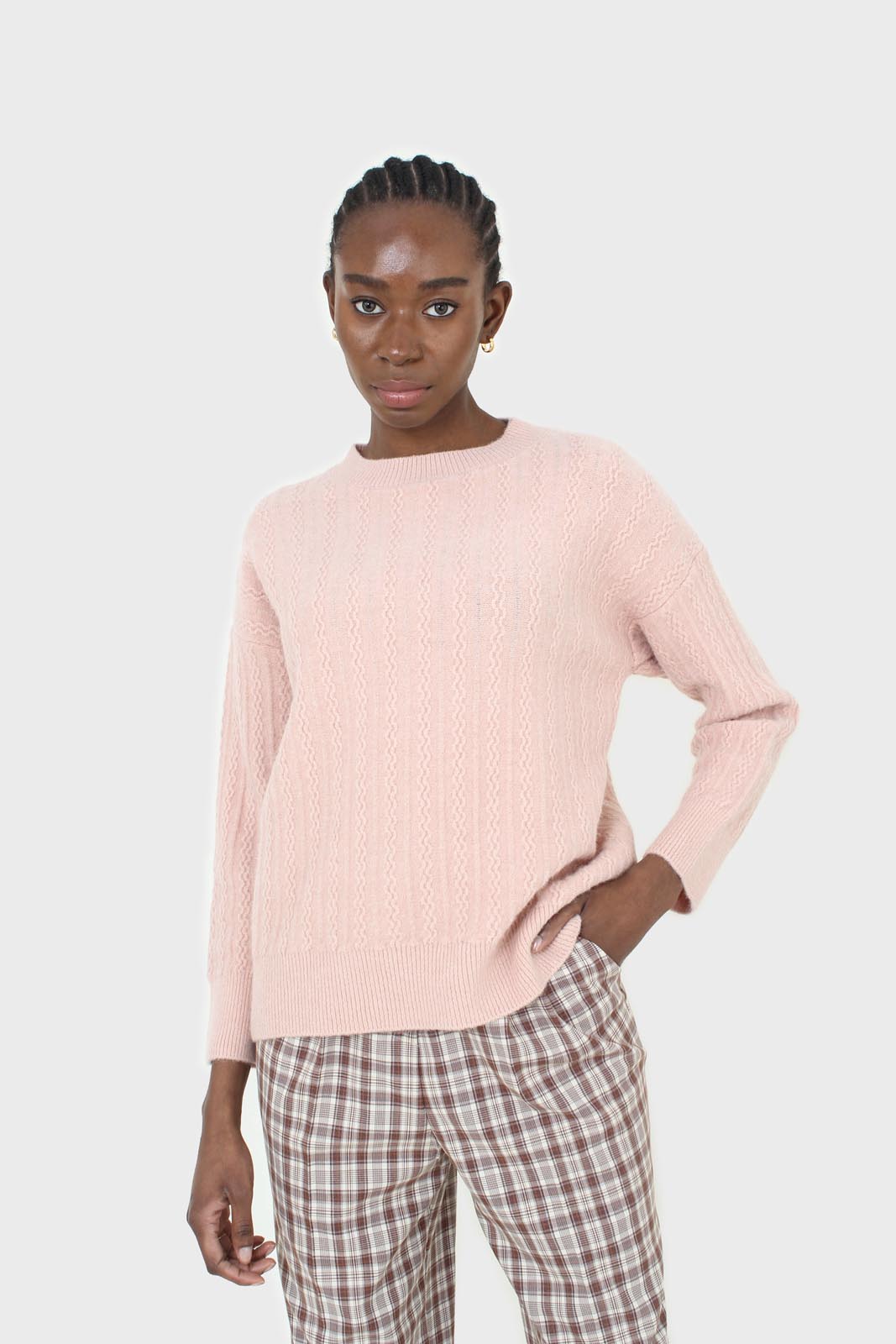 Pink patterned brush crew neck jumper_1