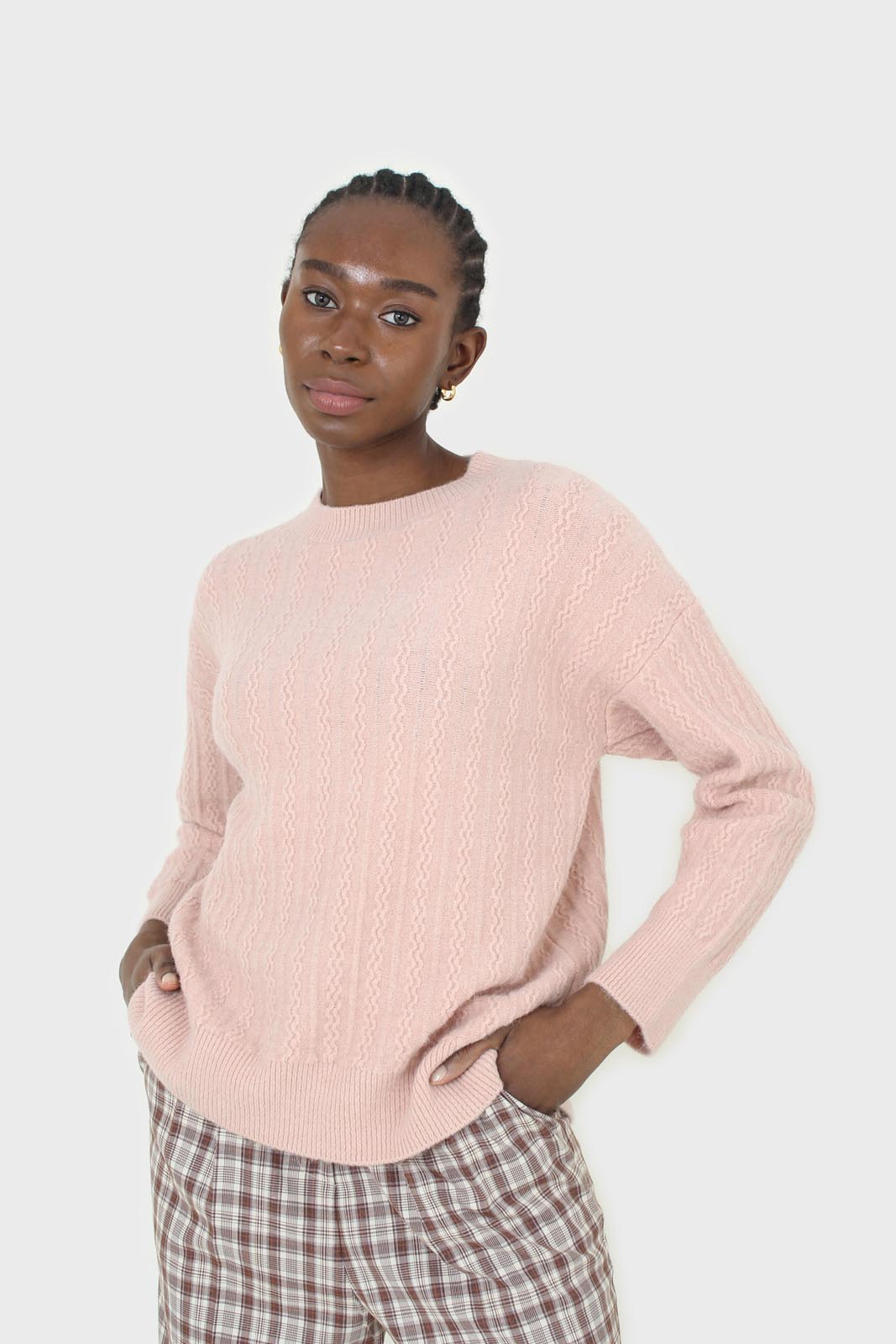 Pink patterned brush crew neck jumper_9
