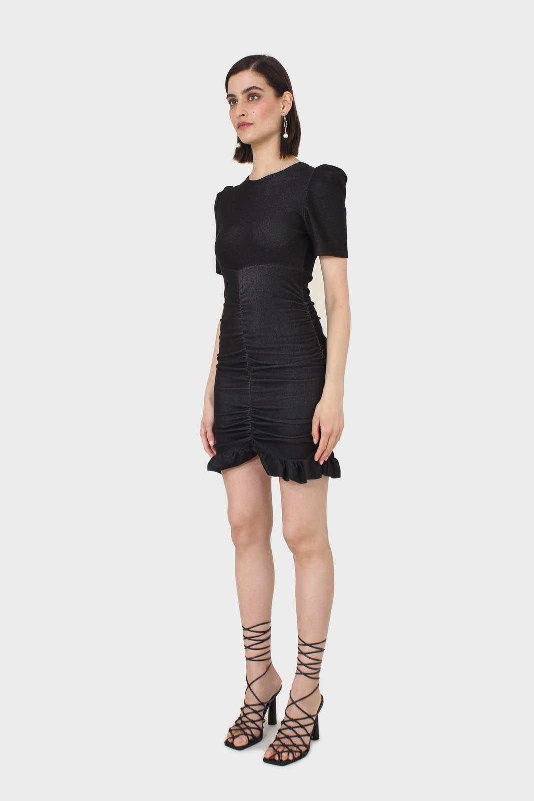 Black ruched short sleeved mini dress_4