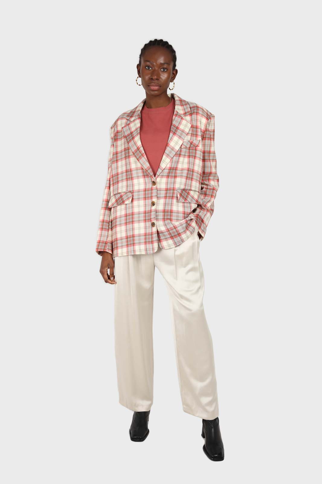 Bright pink grey and white checked blazer_2