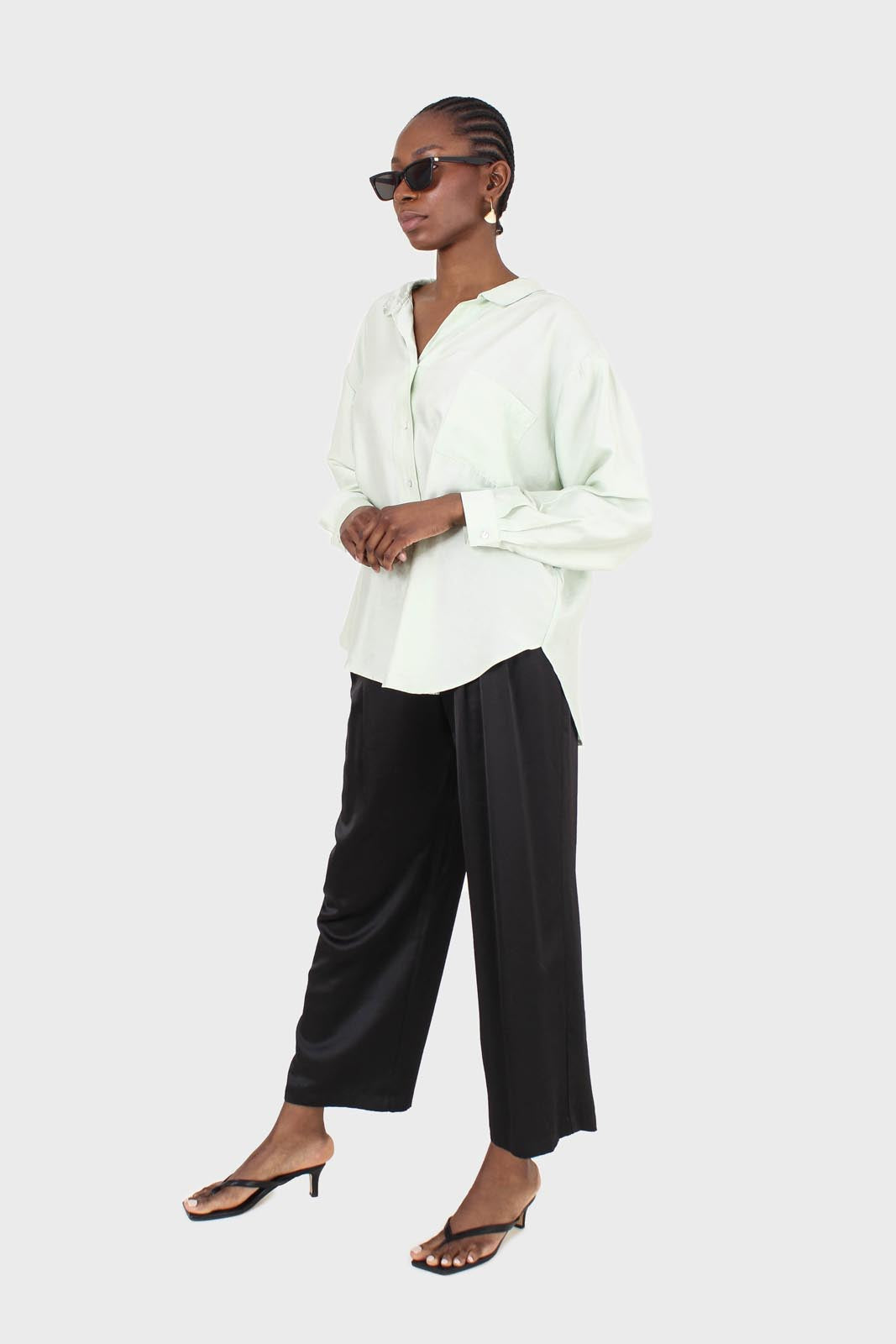 Mint green semi sheer pocket shirt_4