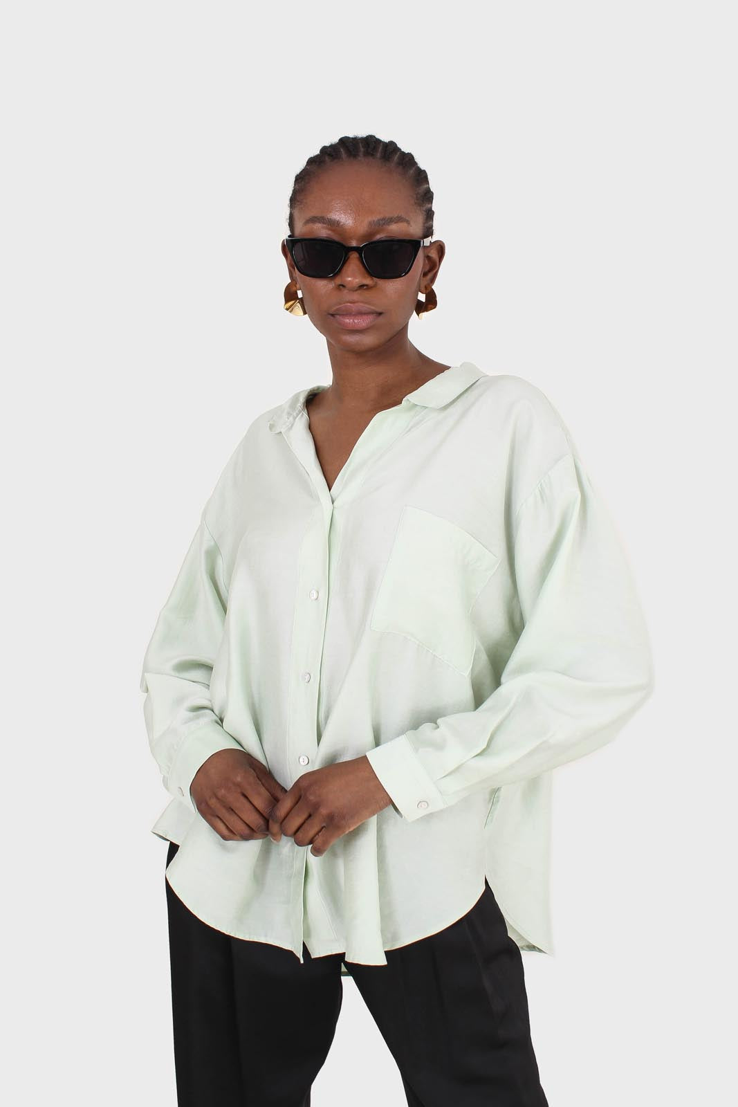 Mint green semi sheer pocket shirt_1