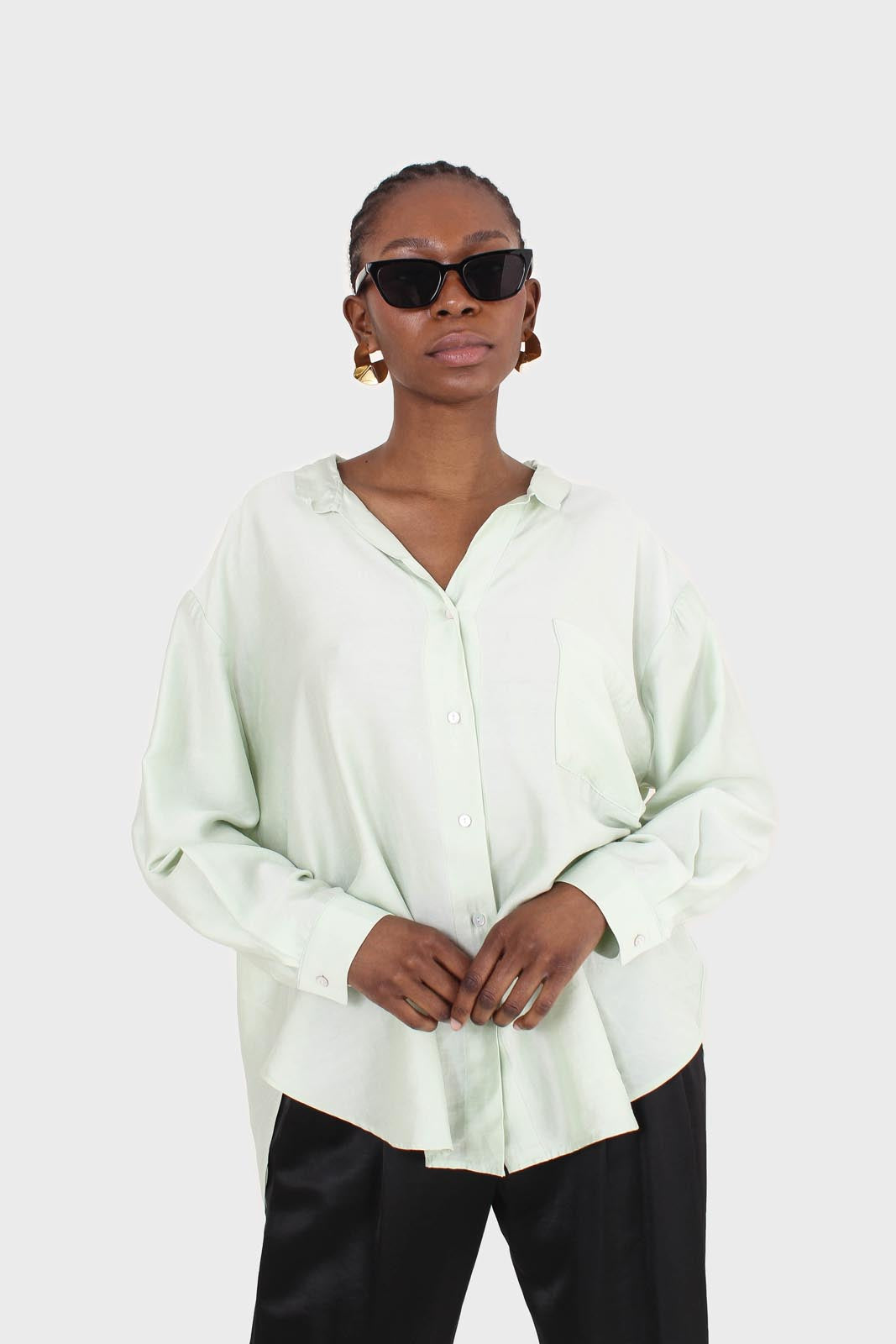 Mint green semi sheer pocket shirt_6