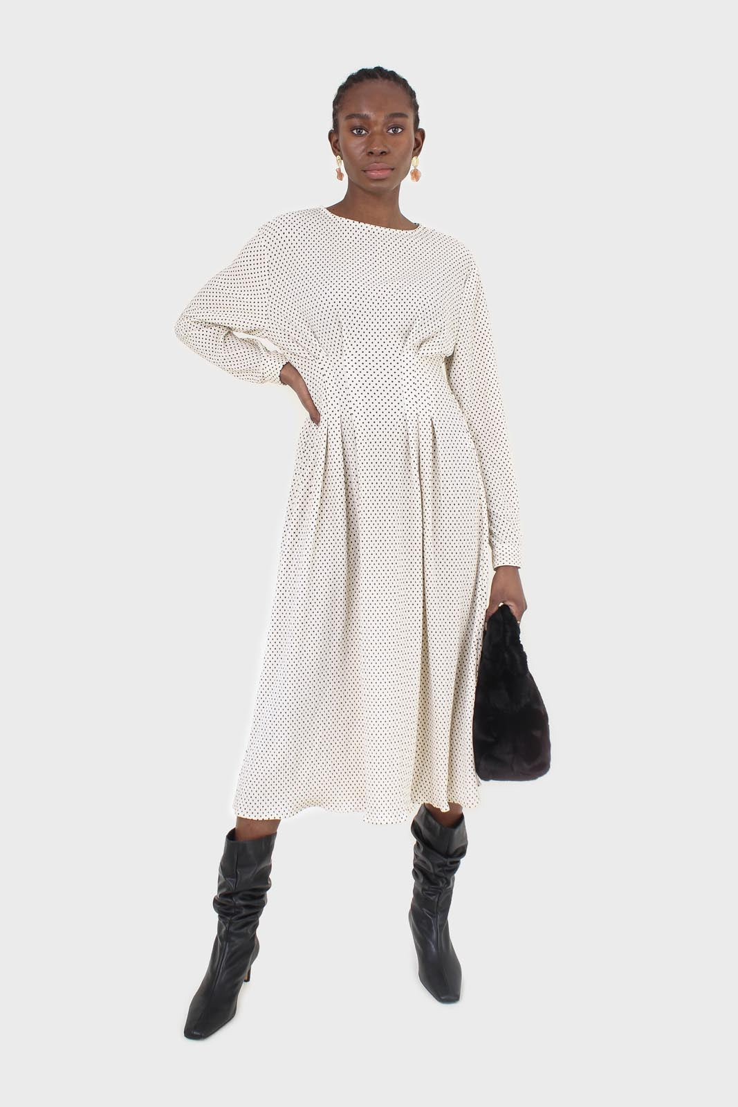 Ivory and black polka dot ribbed maxi dress_1