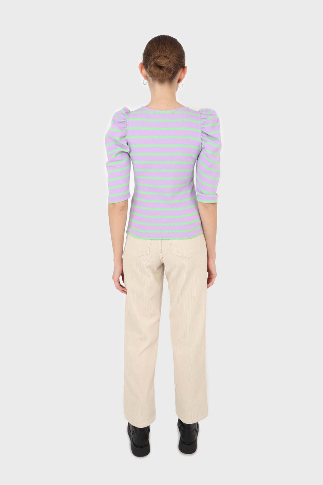 Lilac and mint striped puff 3/4 sleeve top_4
