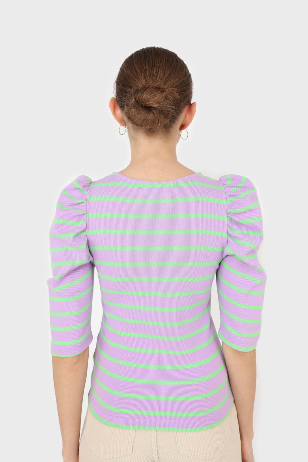 Lilac and mint striped puff 3/4 sleeve top_7
