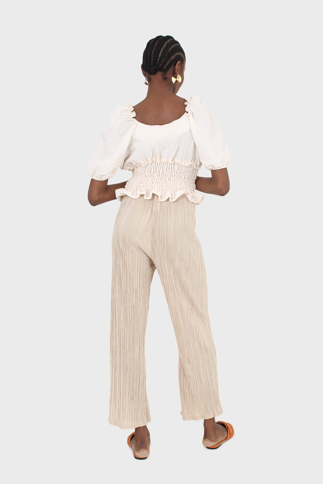 Beige silky micro pleat trousers_5