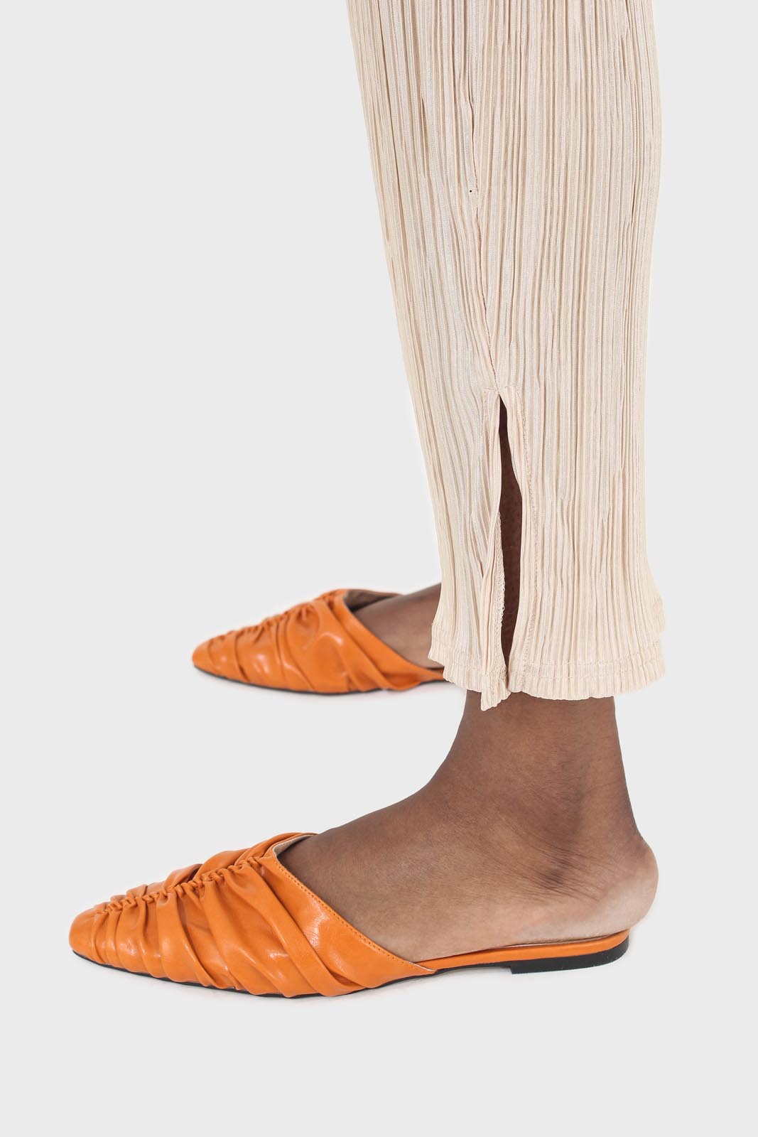 Beige silky micro pleat trousers_6