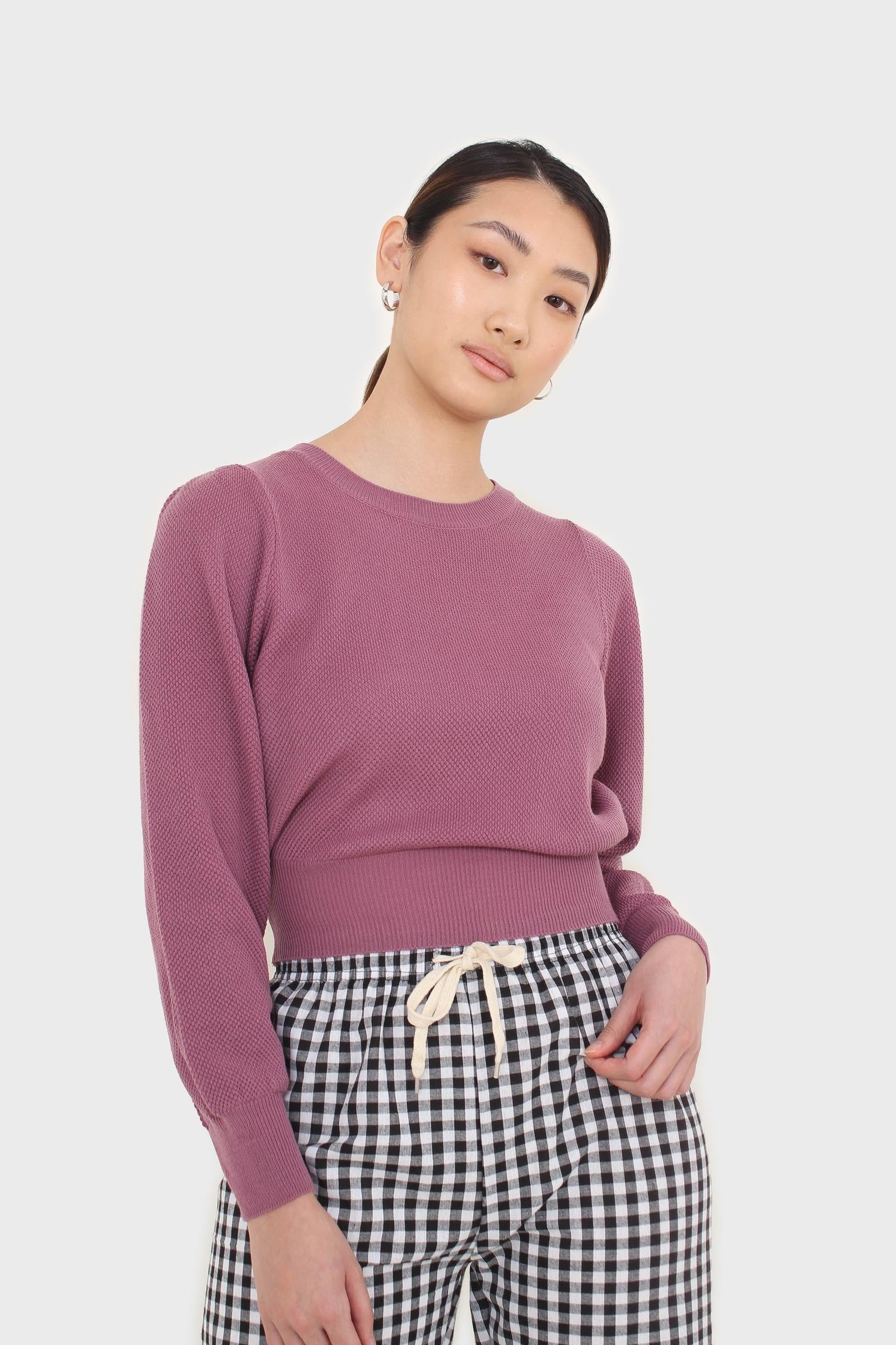 Purple balloon sleeve crop jumper_1