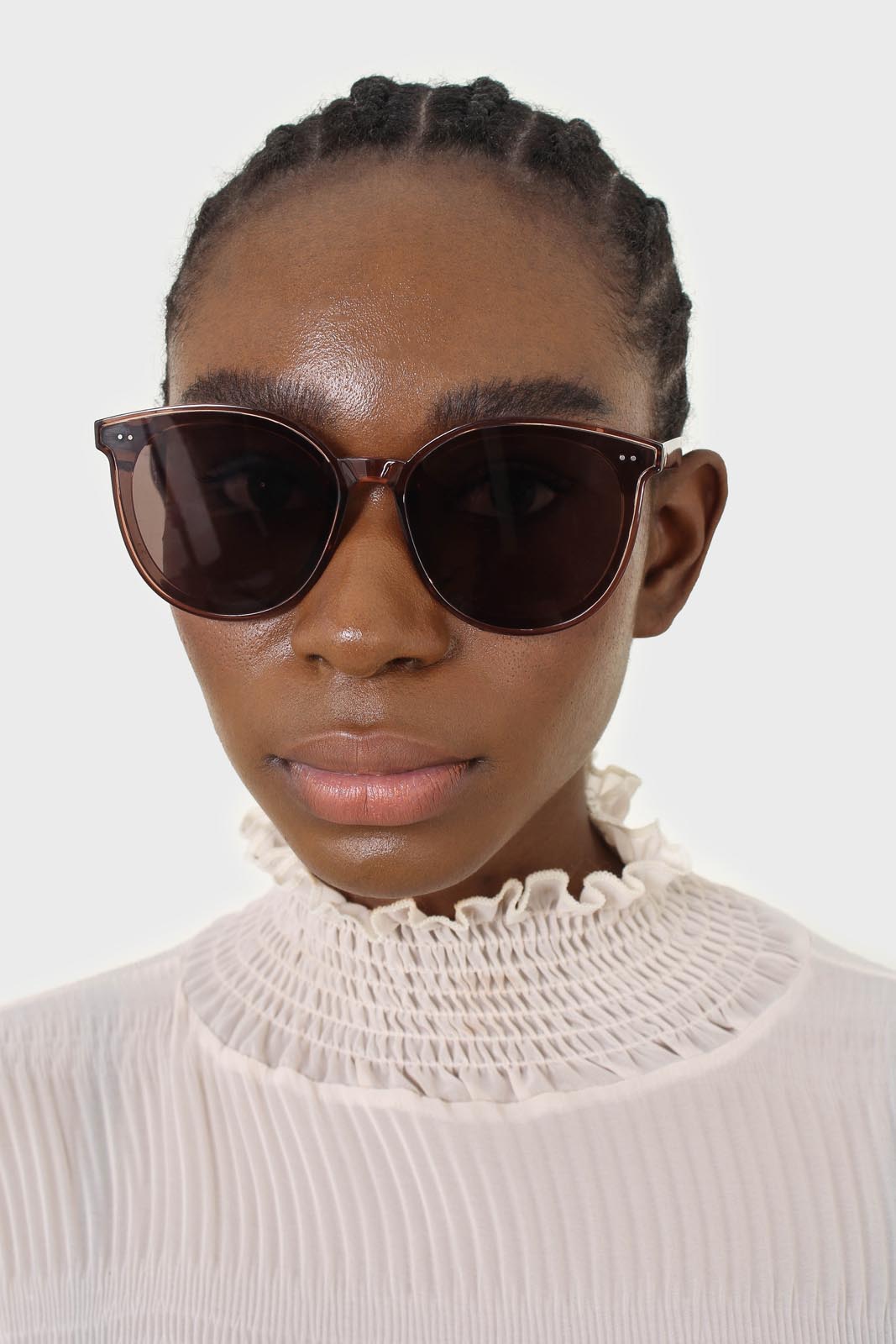 Burgundy thick frame classic round sunglasses_5