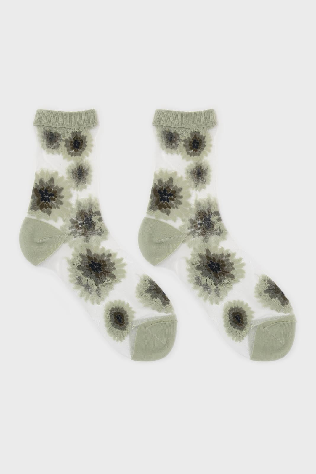 Khaki large daisy sheer socks_3