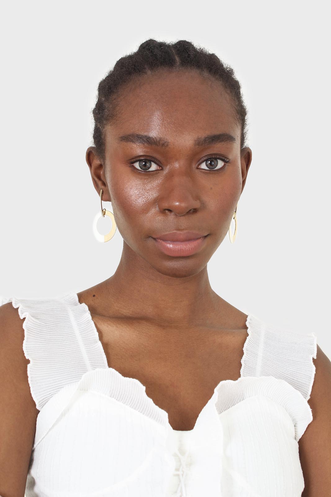 White chiffon trim lace up front tank top_12