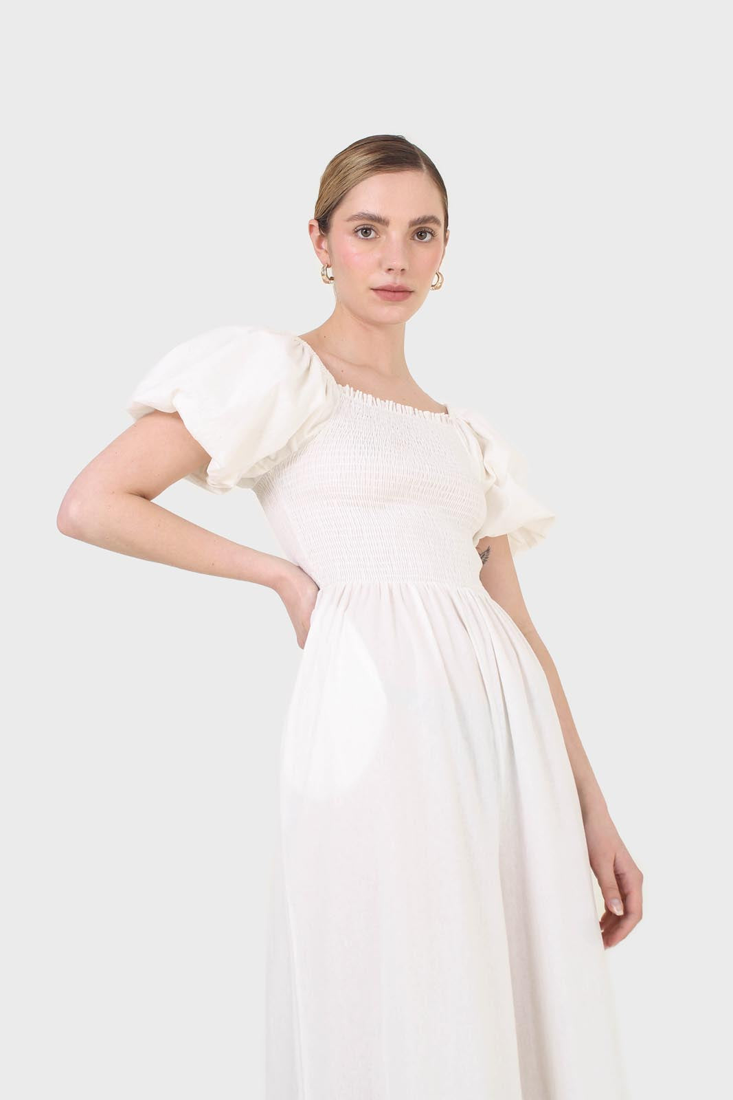 White short sleeved ruched bodice jumpsuit_10