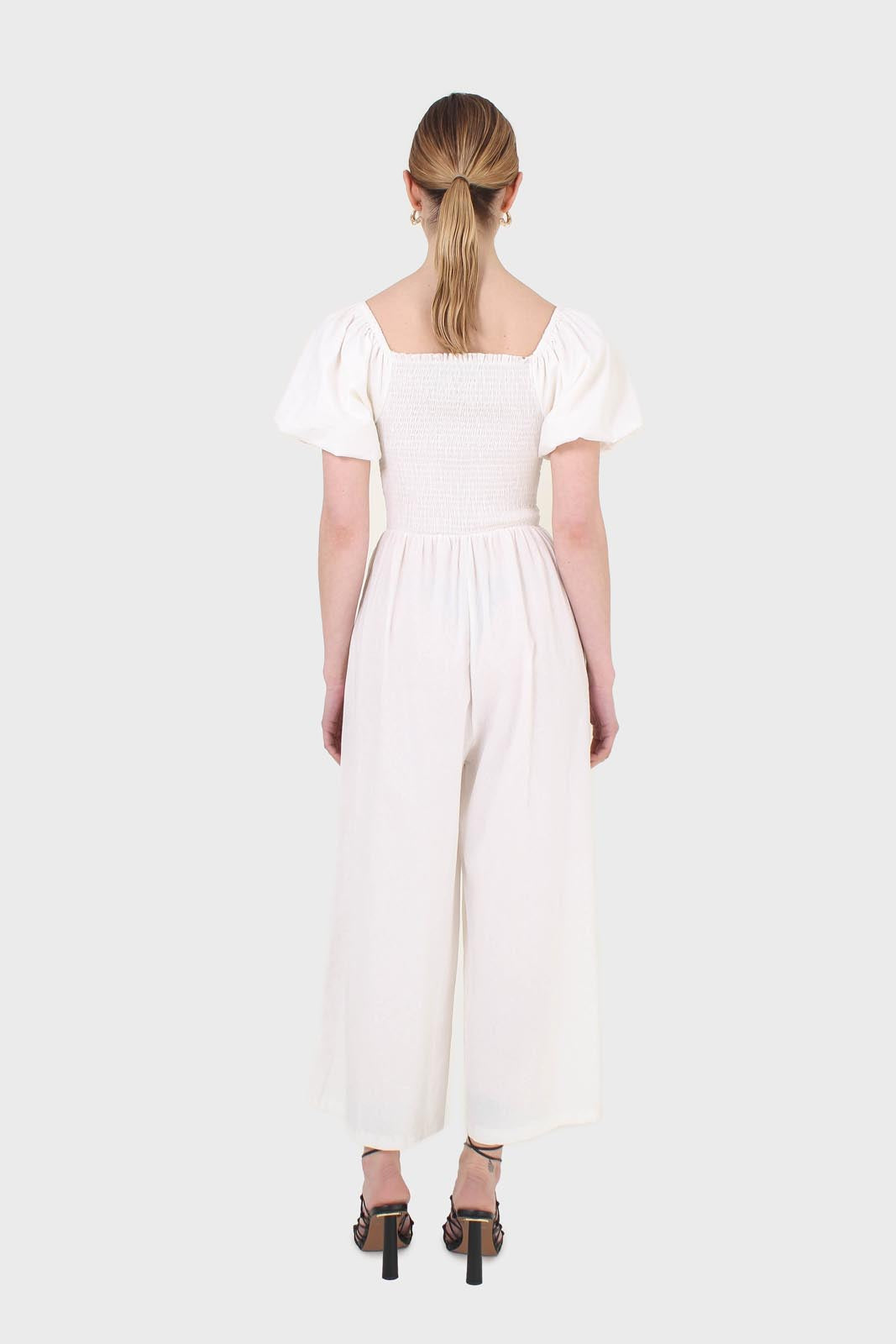 White short sleeved ruched bodice jumpsuit_2