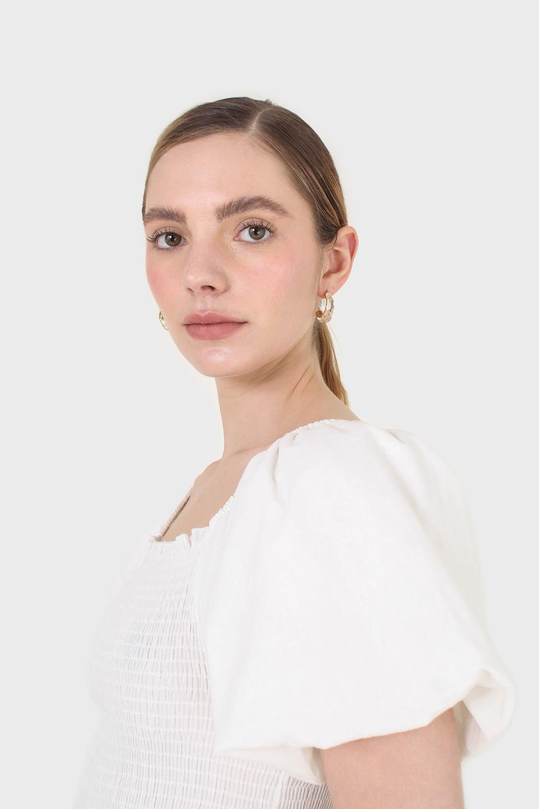 White short sleeved ruched bodice jumpsuit_4