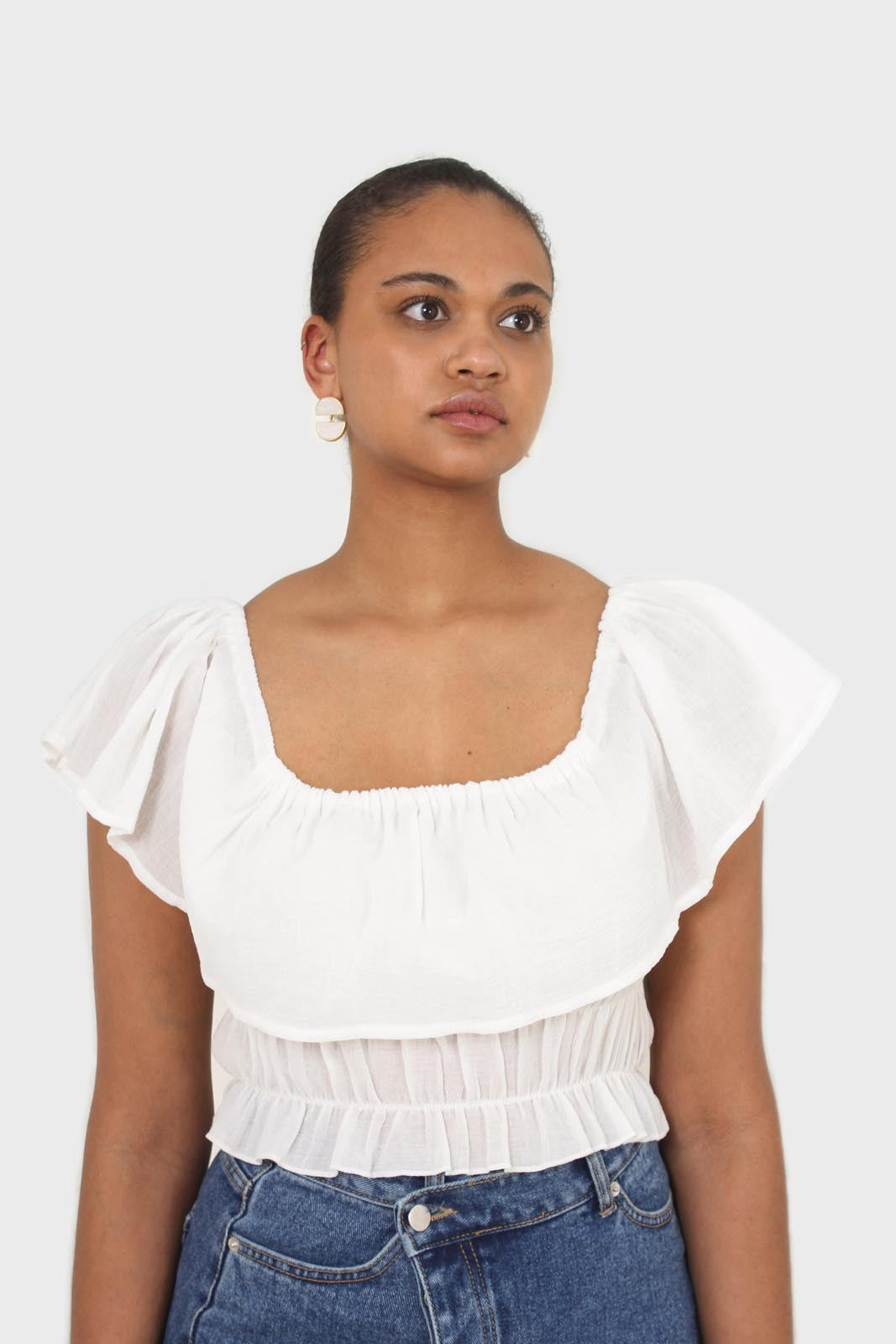 Ivory off shoulder large tier peasant top_11
