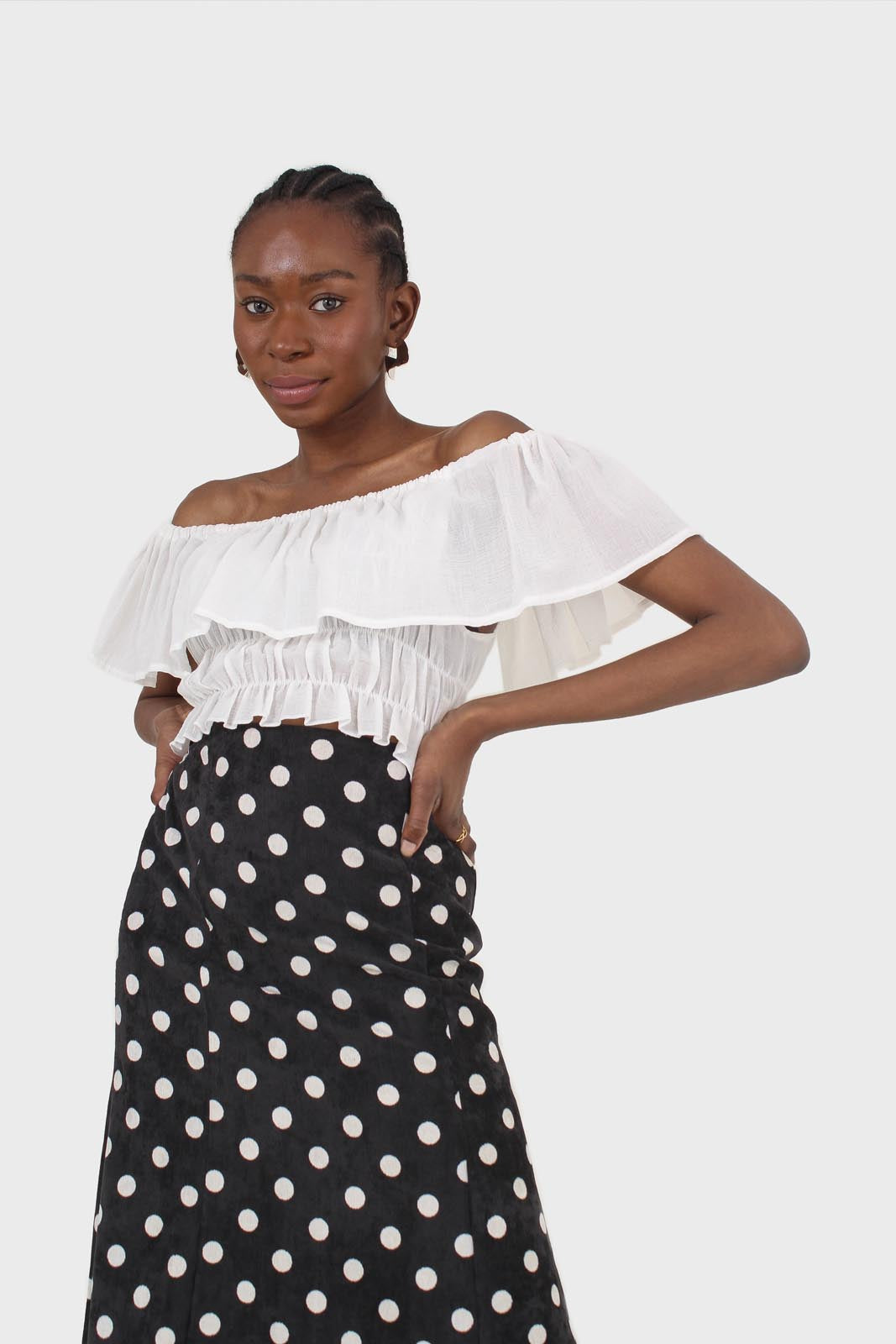 Ivory off shoulder large tier peasant top_8