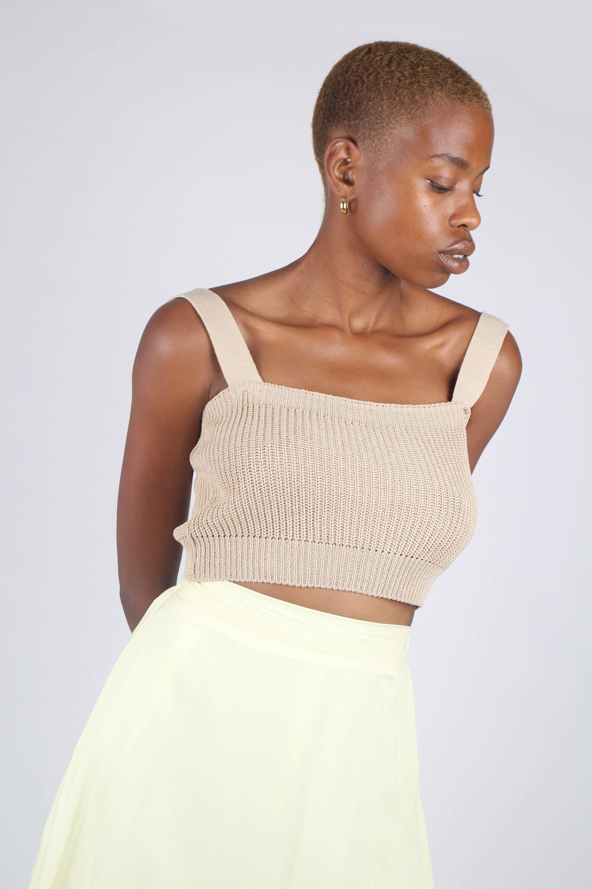 Beige button back knit tank_1