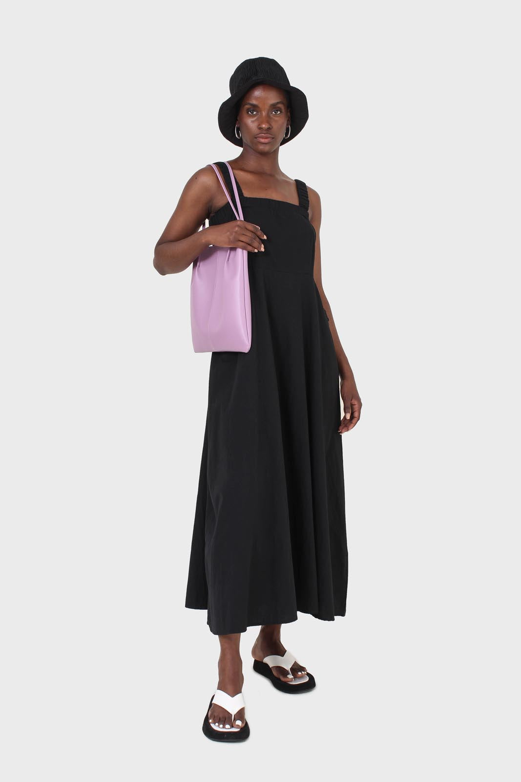 Black open back ruched strap maxi dress_1