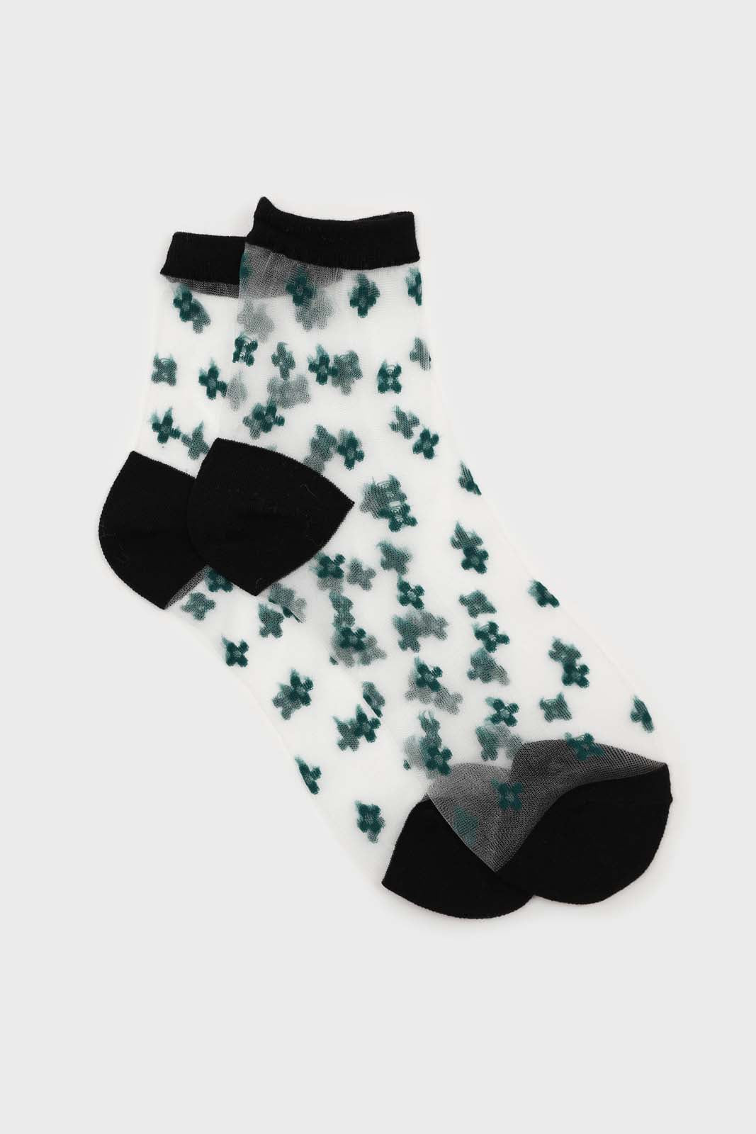 Green clover sheer black trim socks_1
