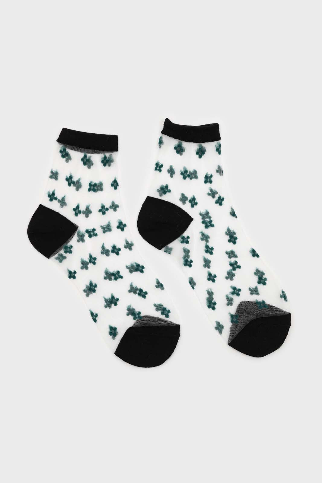 Green clover sheer black trim socks_4