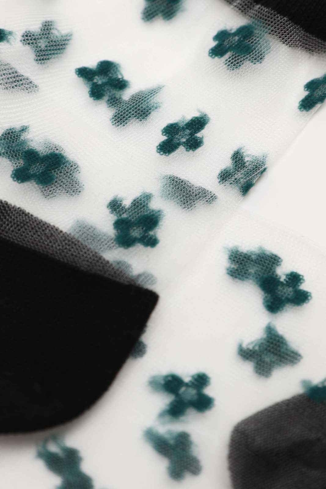 Green clover sheer black trim socks_2