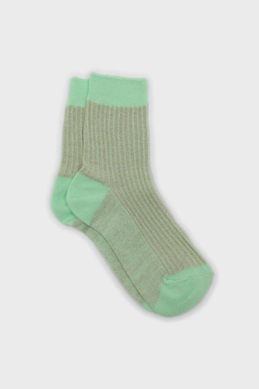 Pastel green metallic vertical stripe socks_1