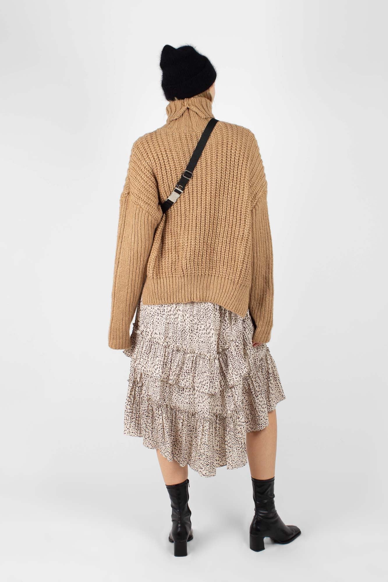 Beige leopard print multi tier midi skirt_4