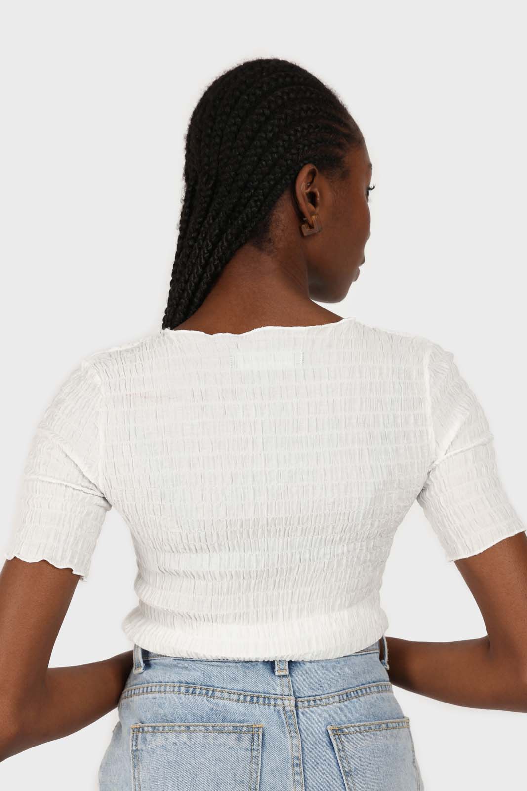 White smocked fitted short sleeved top_3