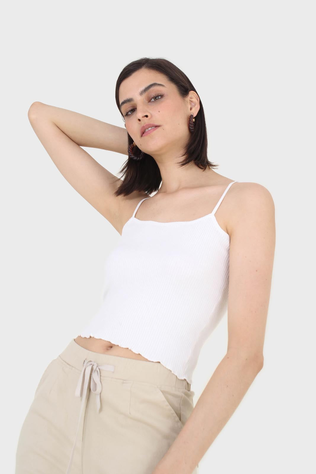 Ivory wave trim strappy knit tank_1