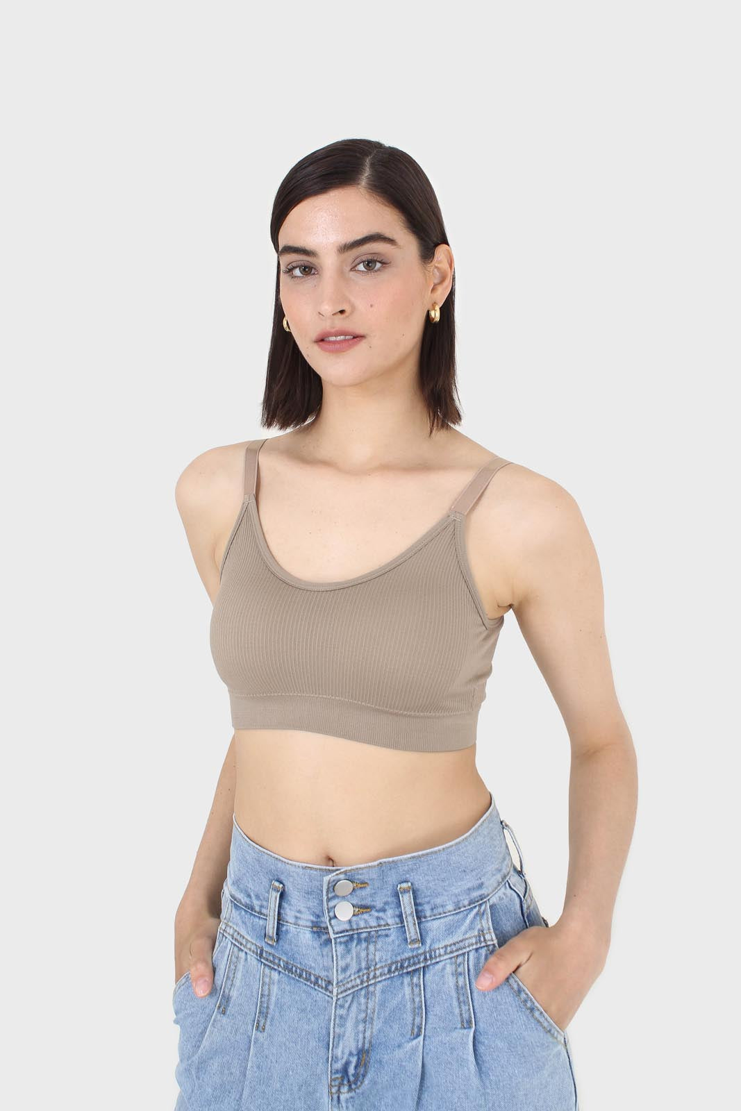 Beige ribbed bra top_5