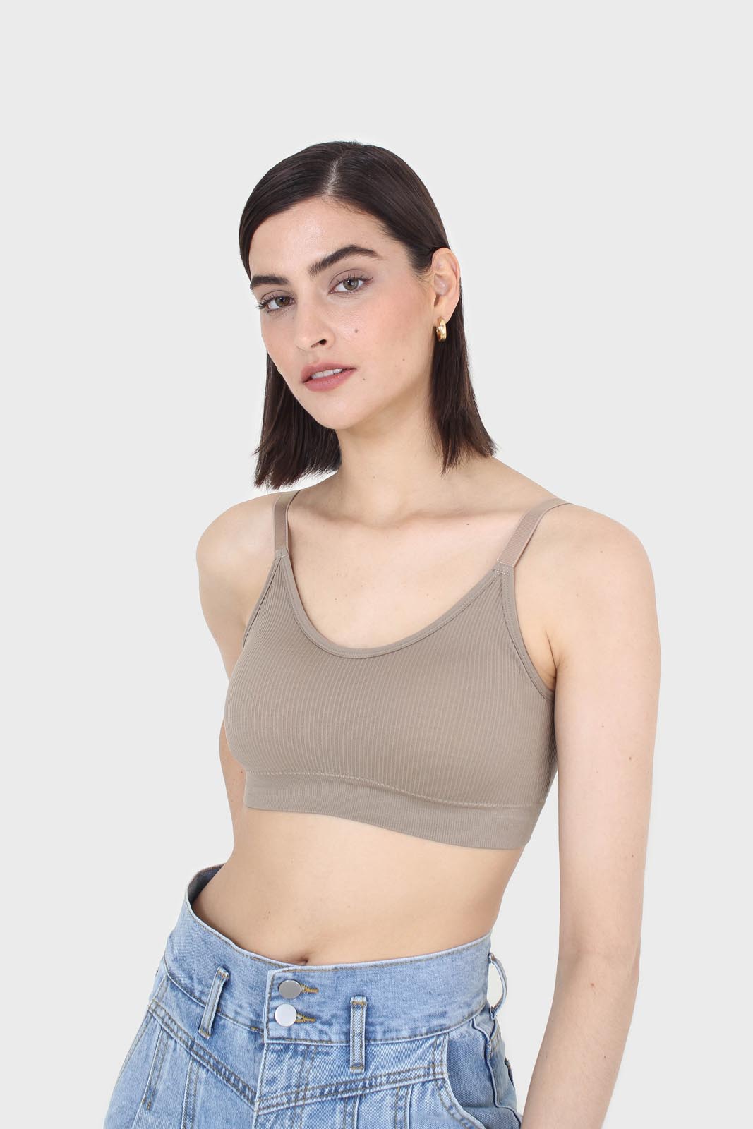 Beige ribbed bra top_1