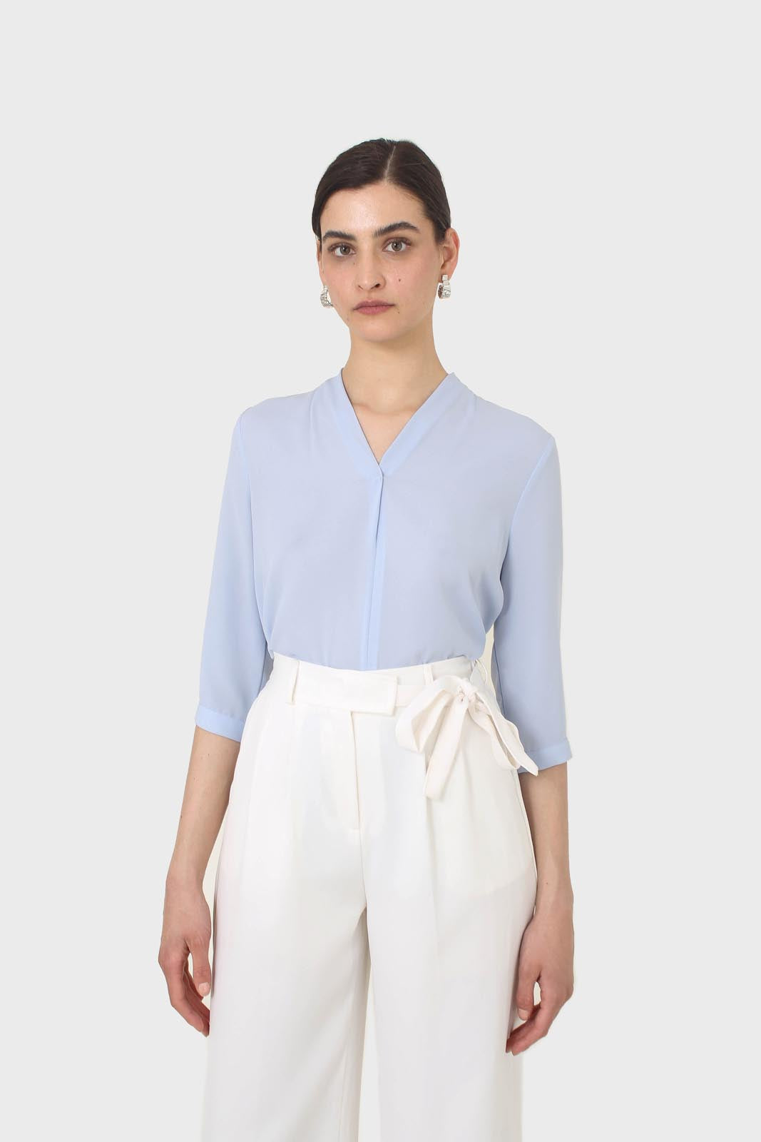Ivory smart wide leg panel belted trousers_7
