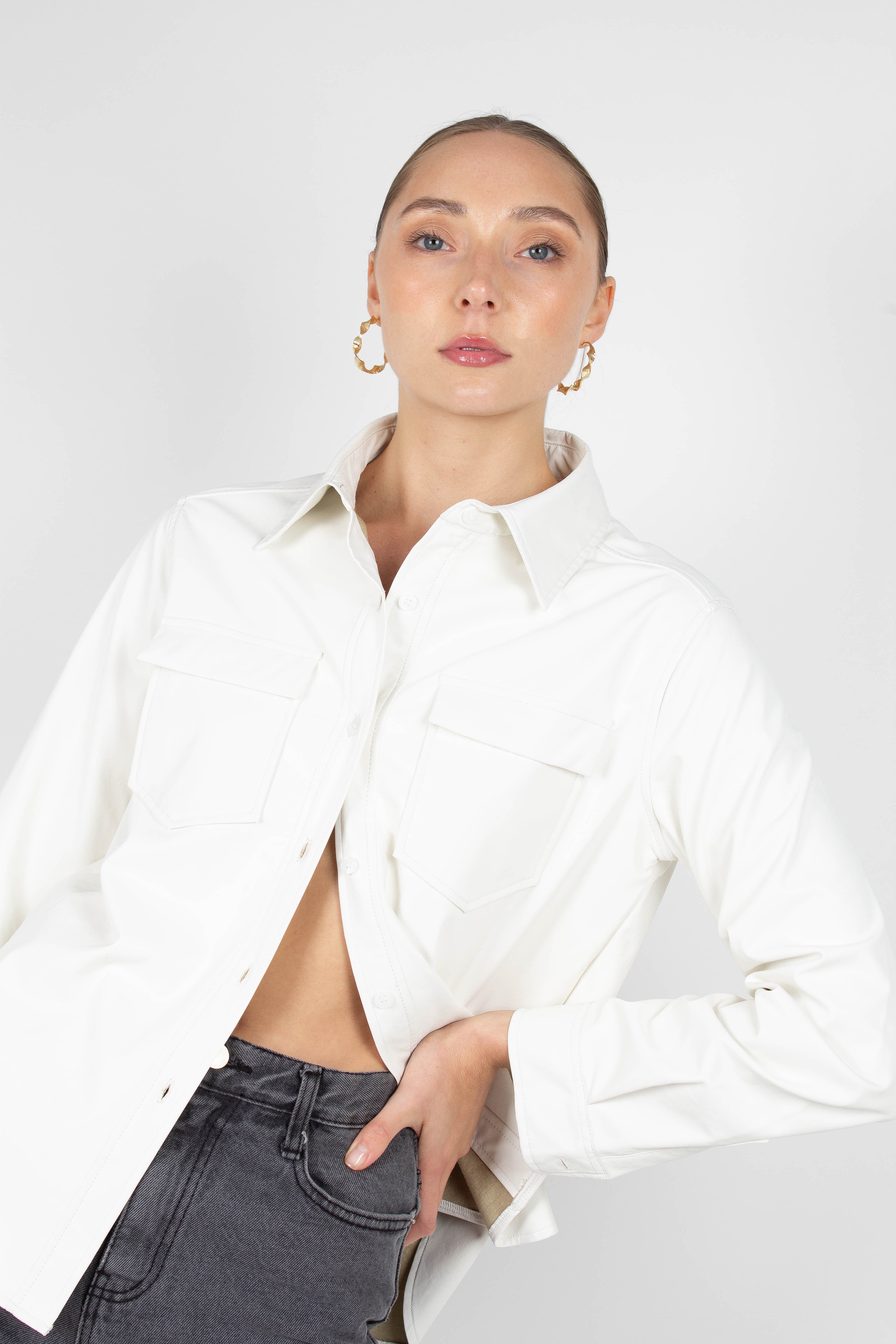 Bone white vegan leather shirt_8
