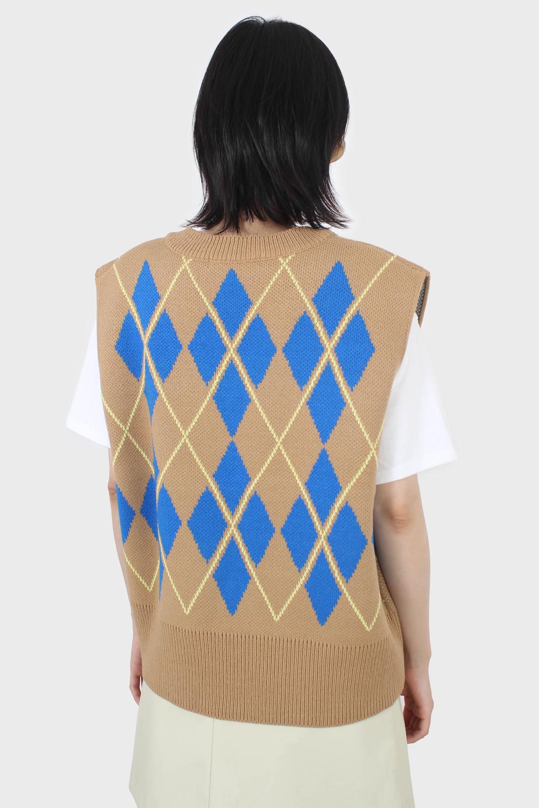Camel and bright blue argyle sweater vest_4