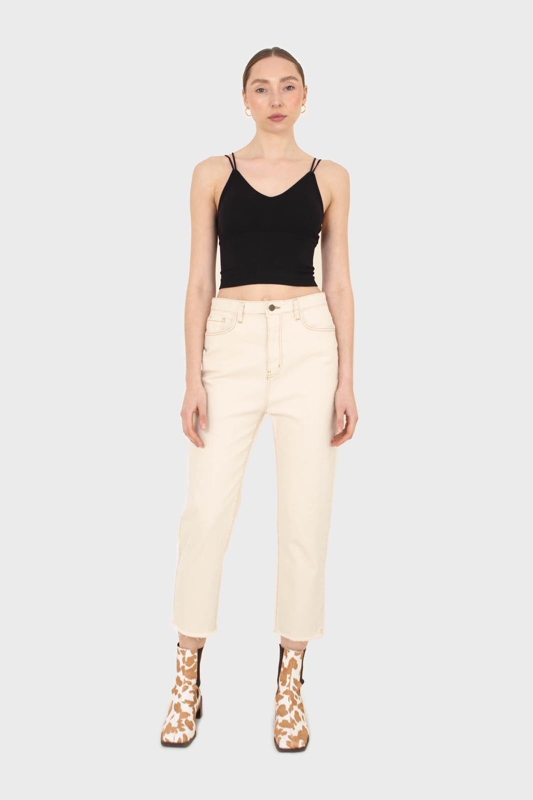 Ivory and beige contrast stitch jeans - 957_7