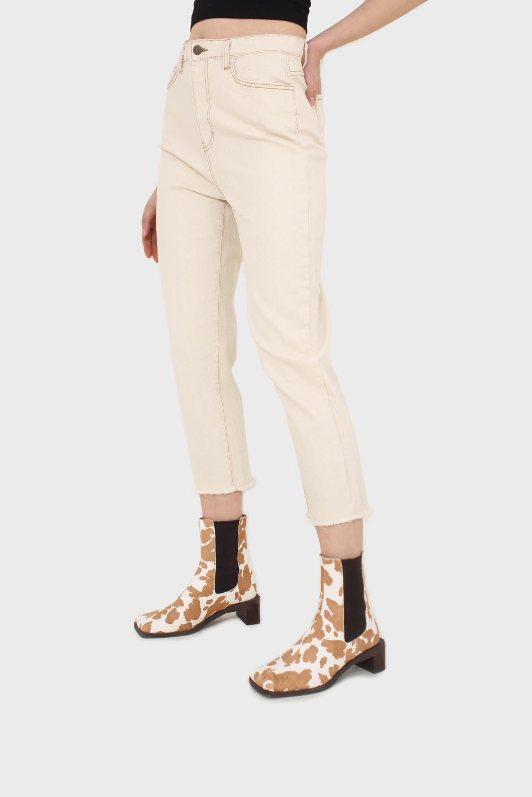 Ivory and beige contrast stitch jeans - 957_3