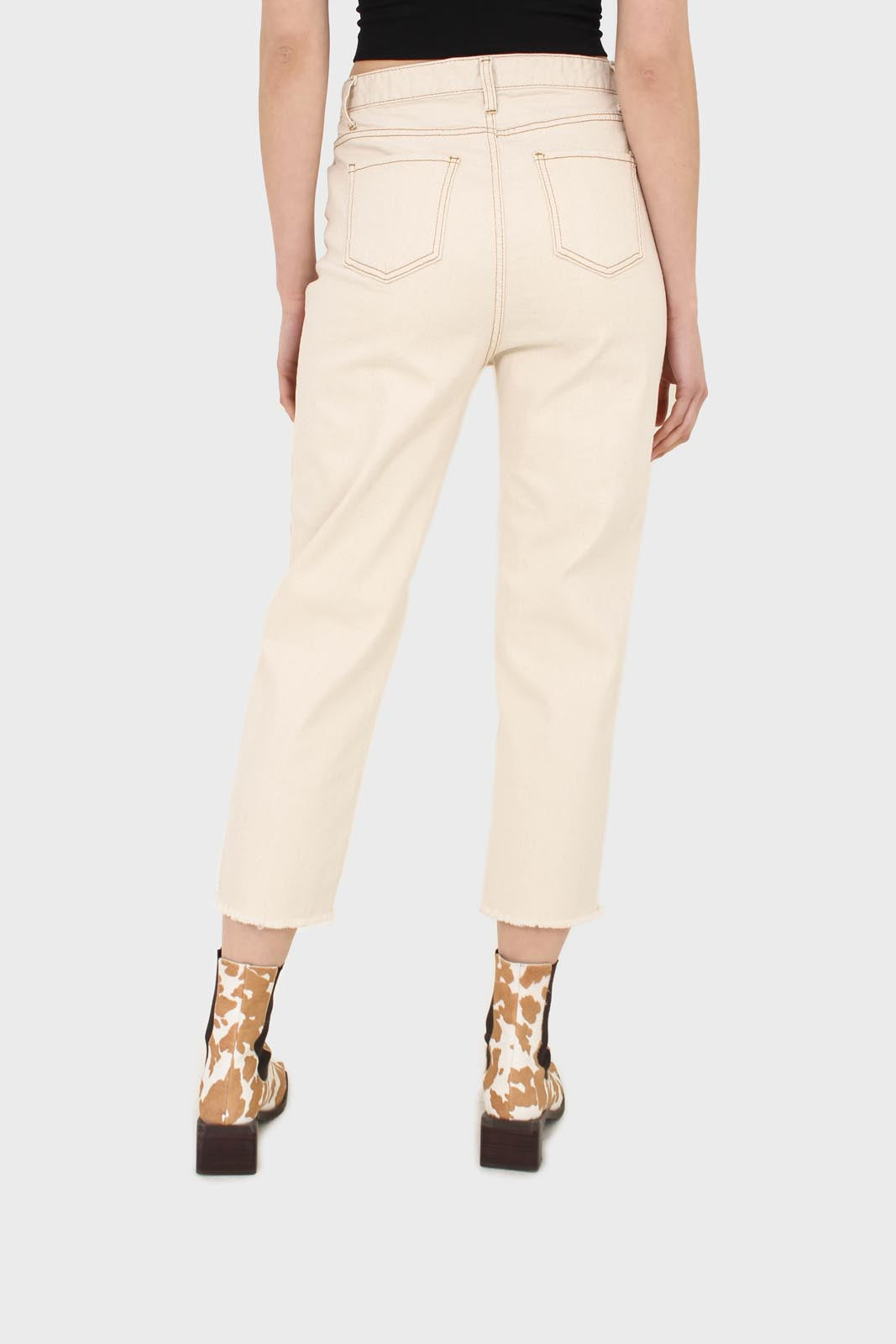 Ivory and beige contrast stitch jeans - 957_4