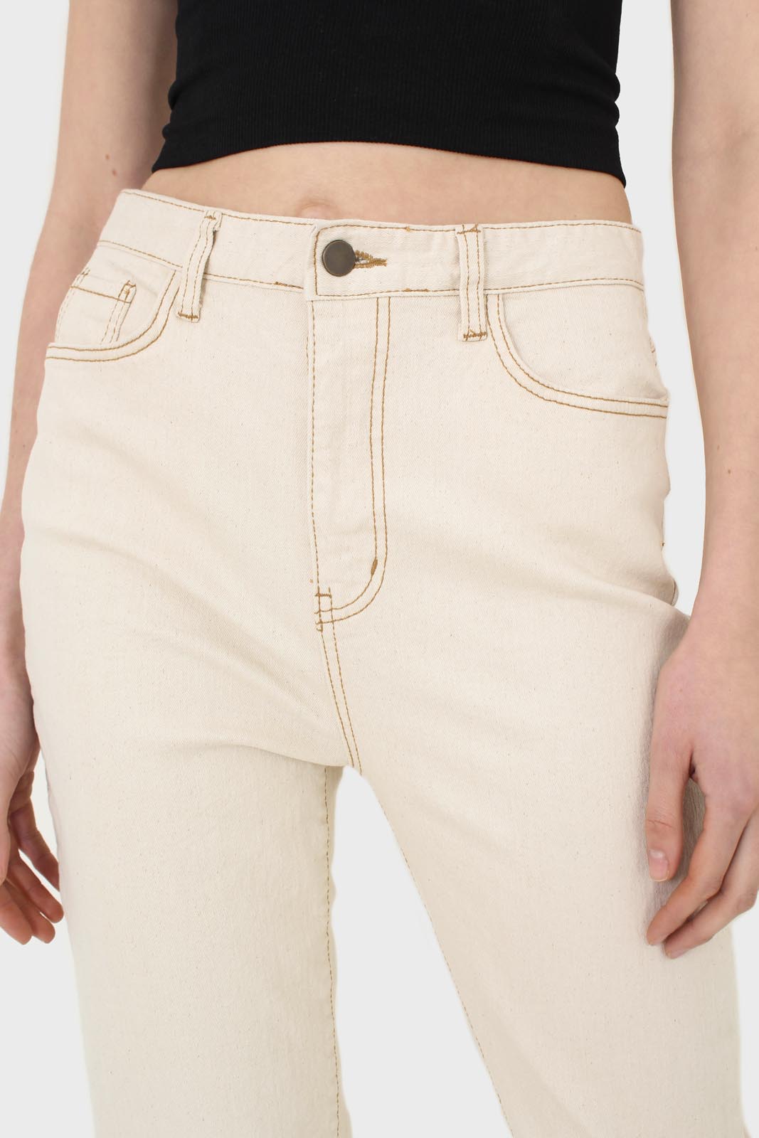 Ivory and beige contrast stitch jeans - 957_5