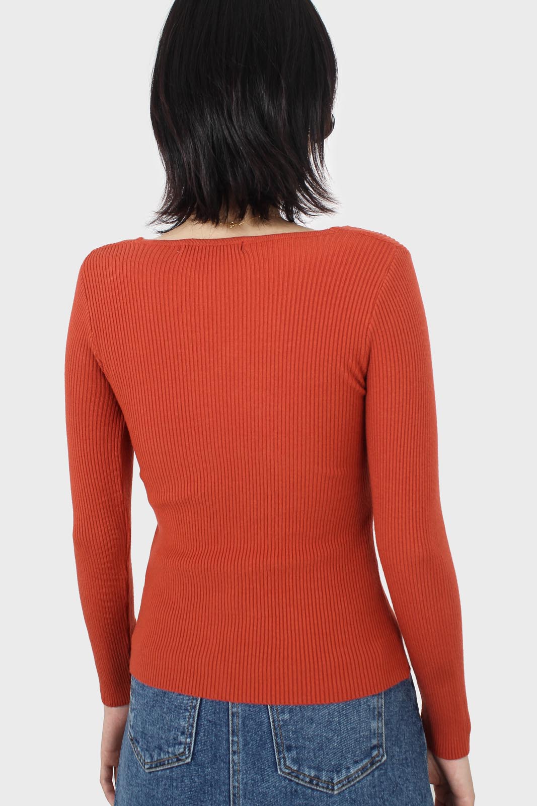 Orange cross front chest knit top_3
