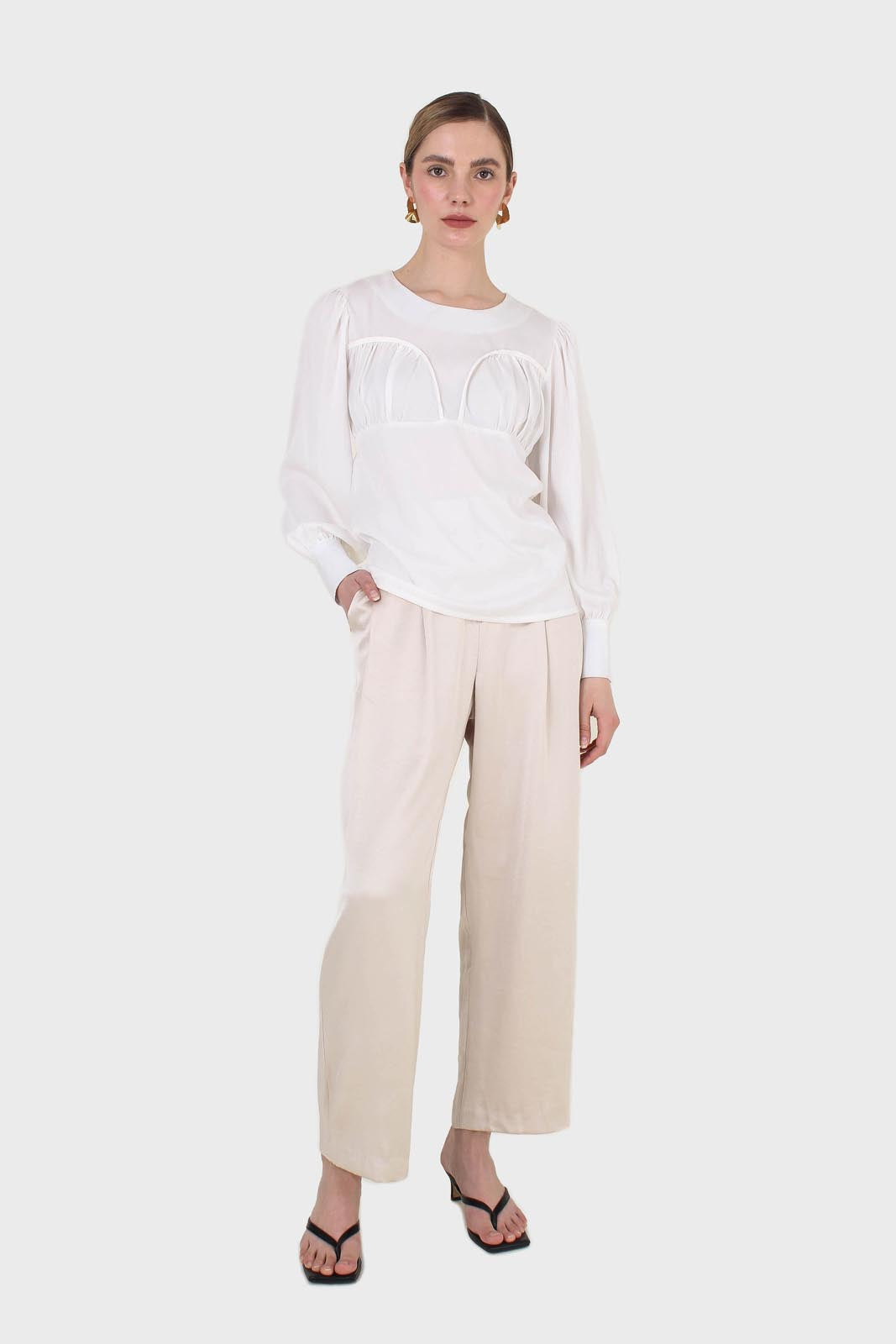 Ivory corset chest silky blouse_4