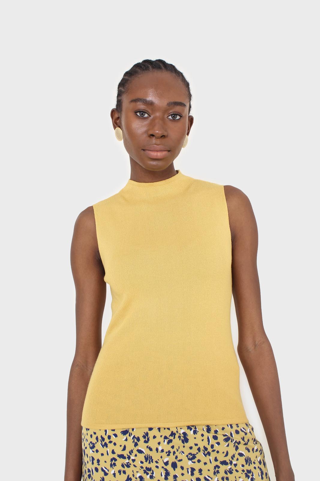 Mustard sleeveless mock neck knit tank_8