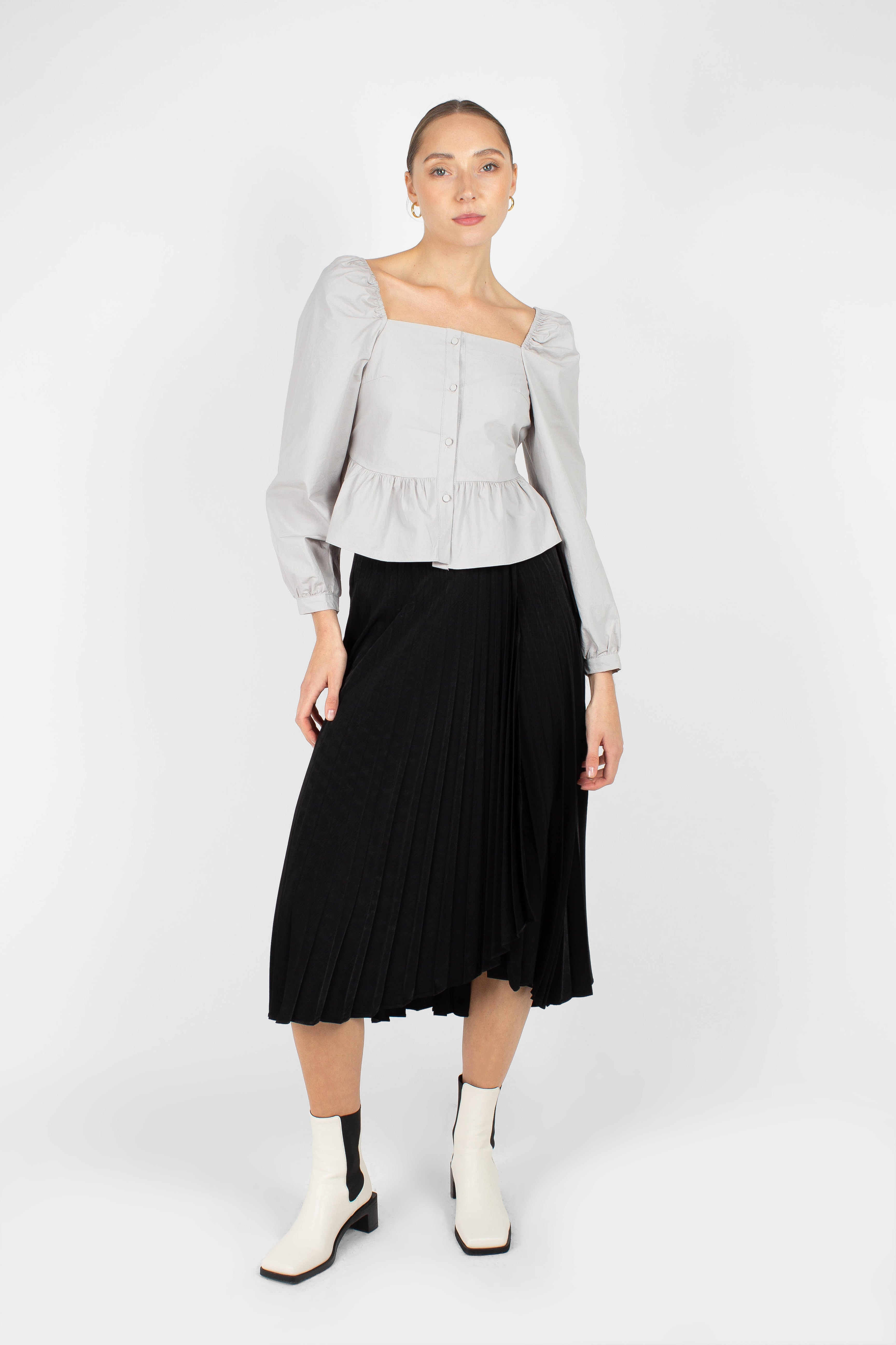 Pale blue off shoulder cinch waist top_3